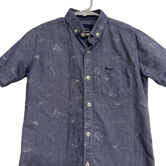 Boys Harmont & Blaine Navy Casual Button Down Shirt School Print A Ruler - Picture 2 of 6